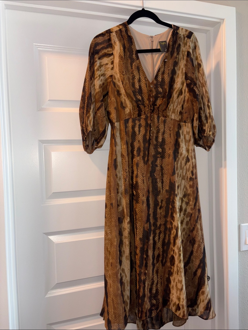 Taylor Brown Animal-Print V-Neck Midi Dress